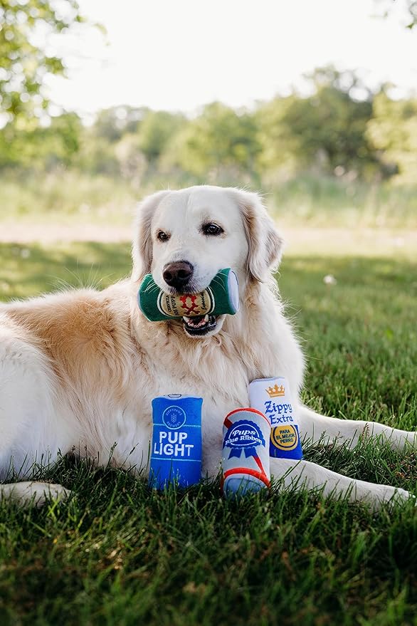 ZippyPaws Squeakie Can - Dos Puppies, Funny Alcohol Dog Toys for Small & Medium Dogs, Beer Can Puppy Toys for Dog Birthday