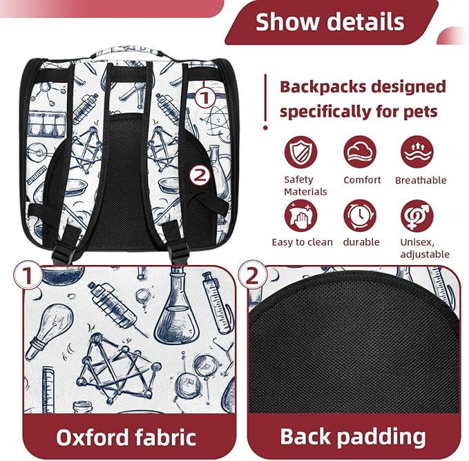 Chemistry Symbols icon Set (2) Cat Backpack Carrier, Large Pet Backpack for Medium Small Dog Cat Puppy Kitty Bunny