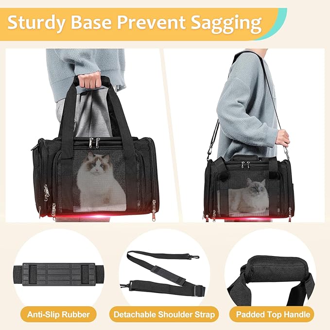 Discala Cat Dog Carrier Up to 15 Lbs TSA Airline Approved Pet Carrier for Small Medium Cats Puppies Dog Carriers for Small Dogs Collapsible Soft Sided Cat Travel Carrier - Black 17"x11"x11"