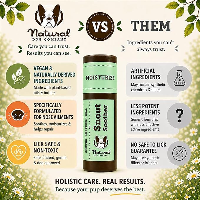 Natural Dog Company Snout Soother Dog Nose Balm – Moisturizing Care for Dry, Crusty, Cracked Noses with Coconut Oil & Shea Butter, Lick Safe Dog Snout Balm for All Breeds - 2 oz Tin