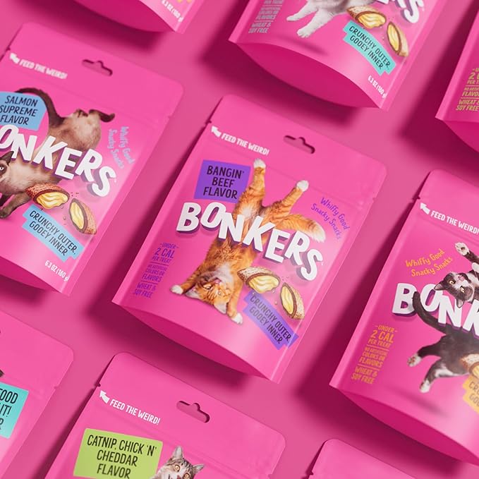 Bonkers Bites Bangin' Beef Flavor Crunchy & Soft Treats for Cats, 3oz Bag (Pack of 10)