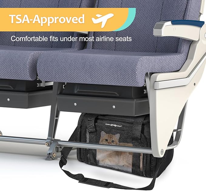 Discala Cat Dog Carrier Up to 15 Lbs TSA Airline Approved Pet Carrier for Small Medium Cats Puppies Dog Carriers for Small Dogs Collapsible Soft Sided Cat Travel Carrier - Black 17"x11"x11"