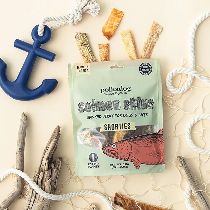 Polkadog Fish Skin Variety 3 Pack Dog Treats - All Natural, Single Ingredient with Two Cod, One Salmon, Premium Treats for Dogs, Omega-3 Rich, Great for Allergies, Made in USA - 2oz (3pk)