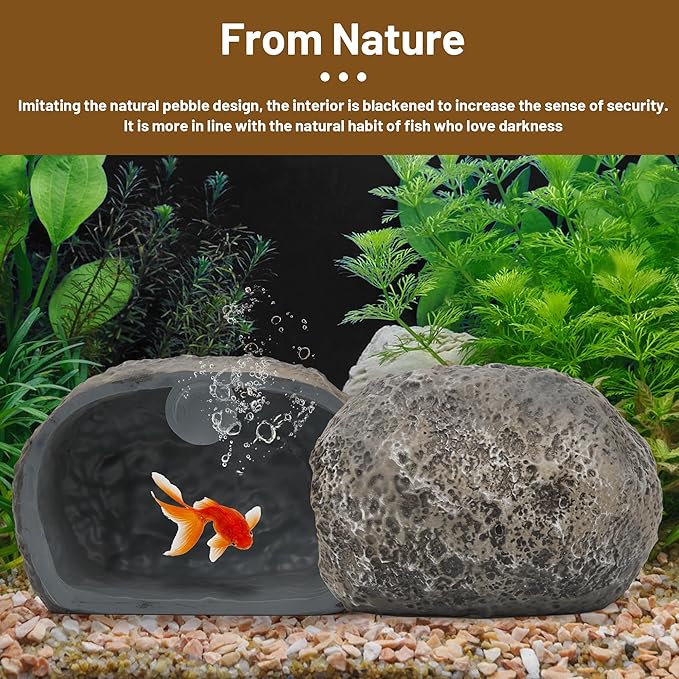 Upgraded Magnetic Detachable Aquarium Hideaway Rock Cave to Check Your Aquatic Pets to Breed, Play and Rest Safe and Non-Toxic Resin Fish Tank Viewing Hideout Ornaments