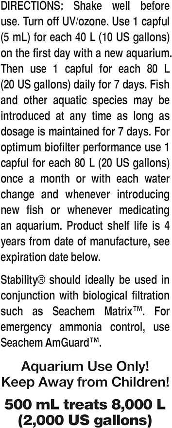 Seachem Stability Fish Tank Stabilizer - For Freshwater and Marine Aquariums, 16.9 Fl Oz (Pack of 1)