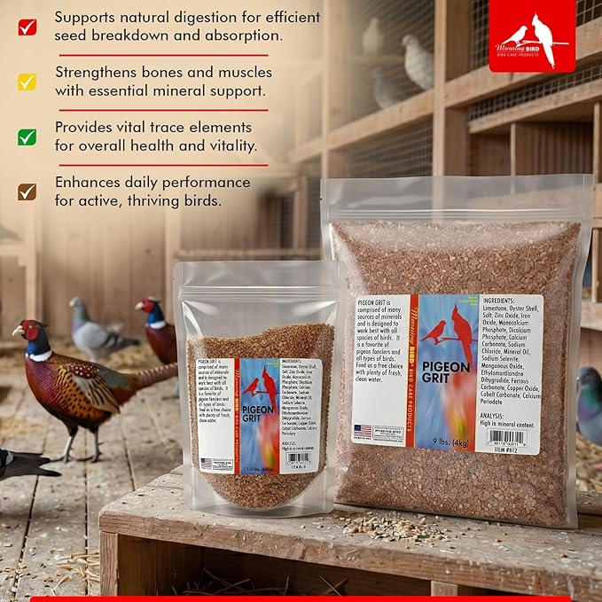 Morning Bird Pigeon Grit - Healthy & Nutritious Pigeon Food to Support Strong Muscles & Bones for Grit Eating Birds - Supports Digestion & Packed with Essential Minerals 9 lbs