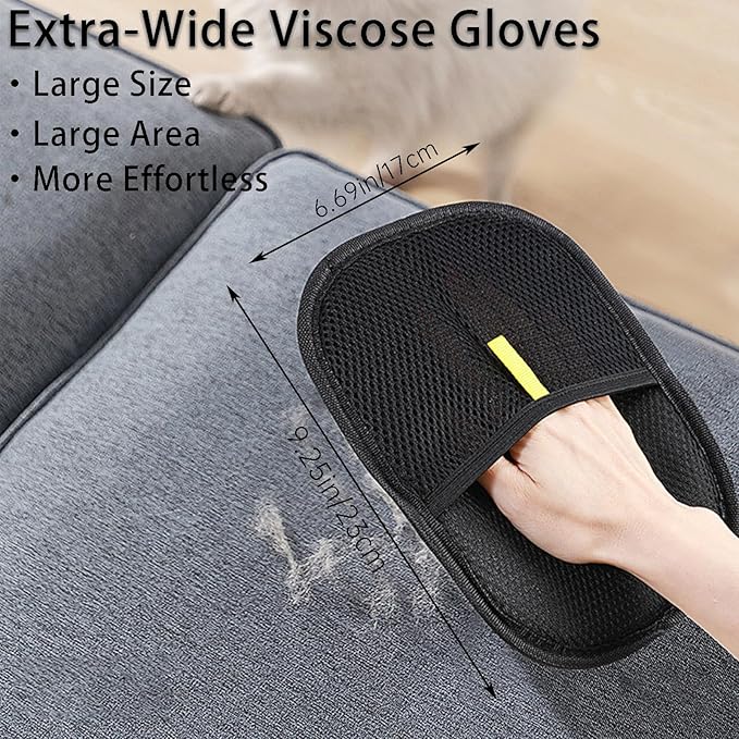 Pet Hair Removal Gloves, Dog Grooming Gloves&Cat Deshedding Gloves for Shedding Control, Electrostatic Hair Remover for Furniture, Couch, Car Seat, Reusable & Easy to Clean(Black 2Pcs)