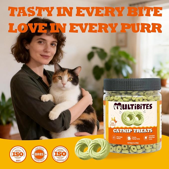 Catnip Cat Treats – Healthy Biscuits with Real Chicken, Vitamins & Catnip - Teeth Cleaning & Training Snacks for Indoor Cats (8 oz)