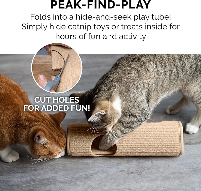 Furhaven Wrap Around Scratching Post Cover for Indoor Cats, Fits Posts Up to 3.5" Diameter, Durable & Less Mess - Tiger Tough Carpet Scratch Mat - Cream, Large
