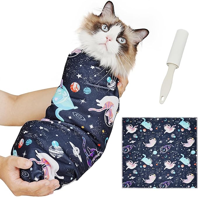 Supet Cat Grooming Wrap for Cutting Nails, 2026 Self-Adherent Cat Wrap, Anti-Escape Calming Cat Swaddle Wrap for Medicine, Nail Clipping, Teeth Brushing, Ear Cleaning (Space, L)