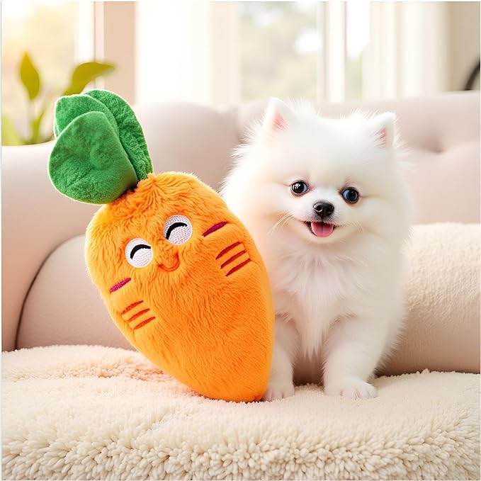 2 Pcs Soft Puppy Pet Supplies, Cute Orange Carrot Plush Chew Squeaker Sound Squeaky for Dog Cat Birthday Xmas Gifts