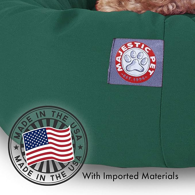 Majestic Pet 32 Inch Poly-Cotton Sherpa Calming Dog Bed Washable 32x18x8 (inch) – Cozy Soft Round Donut Dog Bed with Spine for Head Support - Pet Bed Medium - Green