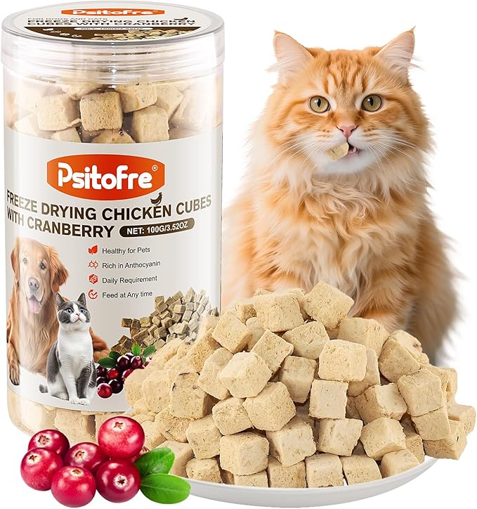 Freeze-Dried Chicken Cat Treats, Chicken Cube Snacks with Cranberry for Pets, Single Ingredient Chickens Dog Treat Bite-Sized Pieces