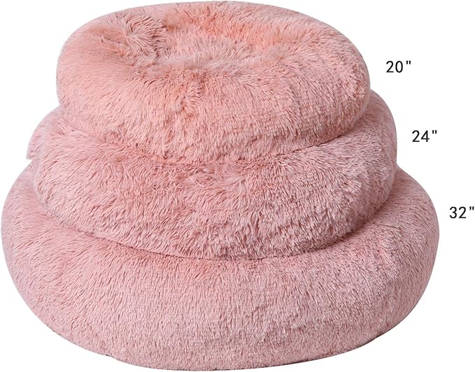 BinetGo Dog Bed Calming Cat and Dog Beds, 20 inches Navy Cat Bed, Black/Pink/Beige Puppy Bed,Original Calming Donut Cat and Dog Bed in Shag Fur– Machine Washable, Anti Slip Waterproof Bottom