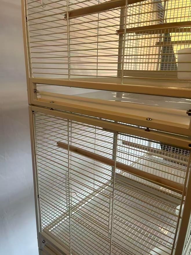 1F/2F/3F Stackable Center Divided Breeder Breeding Bird Flight Double Rolling Cage for Aviaries Canaries Cockatiels Lovebirds Finches Budgies Small Parrots. (White Vein, 3F)