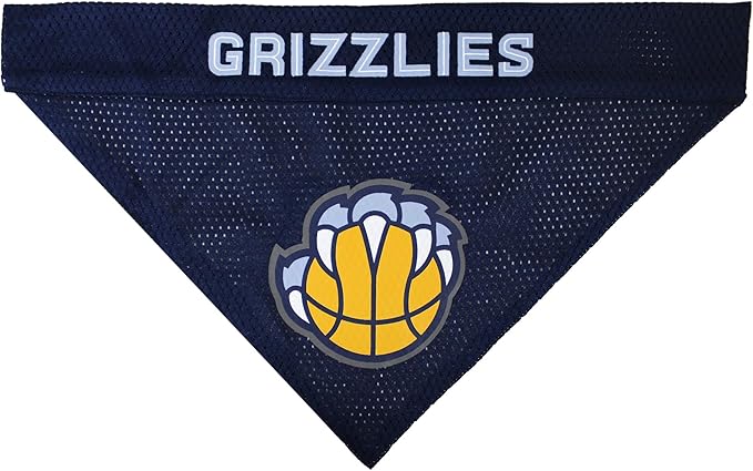 Pets First NBA Reversible Dog Bandana - Memphis Grizzlies Team Logo, Blue and White, Large/X-Large