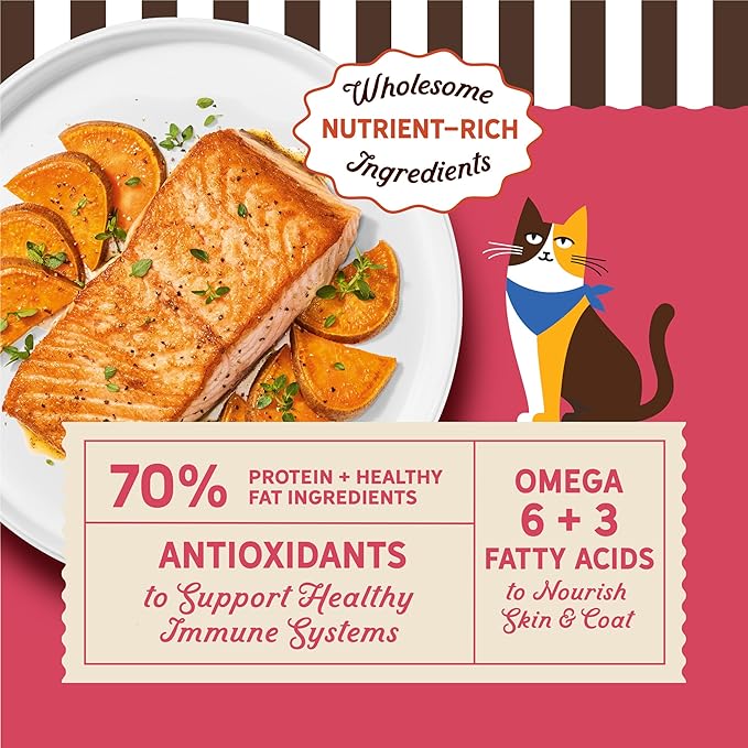 Merrick Purrfect Bistro Grain Free Salmon and Sweet Potato Recipe Natural Dry Cat Food for Adult Cats, High Protein, Outdoor or Indoor Cat Food - 4 lb. Bag