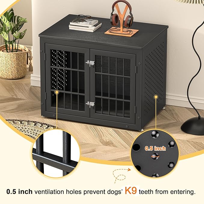 rehomerance 32" Heavy Duty Dog Crate Furniture for Small and Medium Dogs, Metal Kennel for High Anxiety Dogs, Chew Proof Pet Cage Indoor, Decorative Dog Kennel End Table