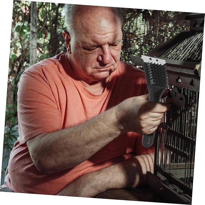 Kisangel Bird Droppings Remover Birdcage Poop Shovel Stainless Steel Bird Cage Brush Long Handle Cage Cleaner