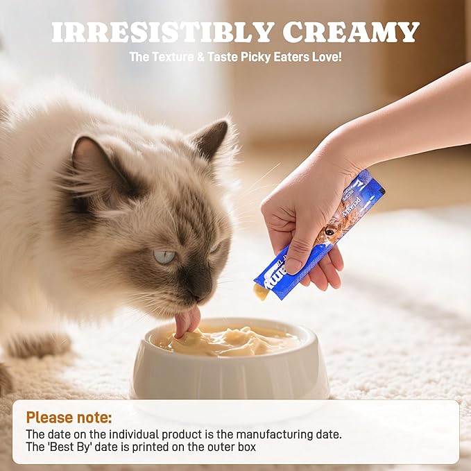 Lickable Cat Treats, High Moisture Hydrating Creamy Puree Squeeze Tubes, Variety Pack, 80 Tubes 0.5oz, Grain-Free, Omega Oils & Vitamin E, Skin & Coat Health, Digestive and Immune Support