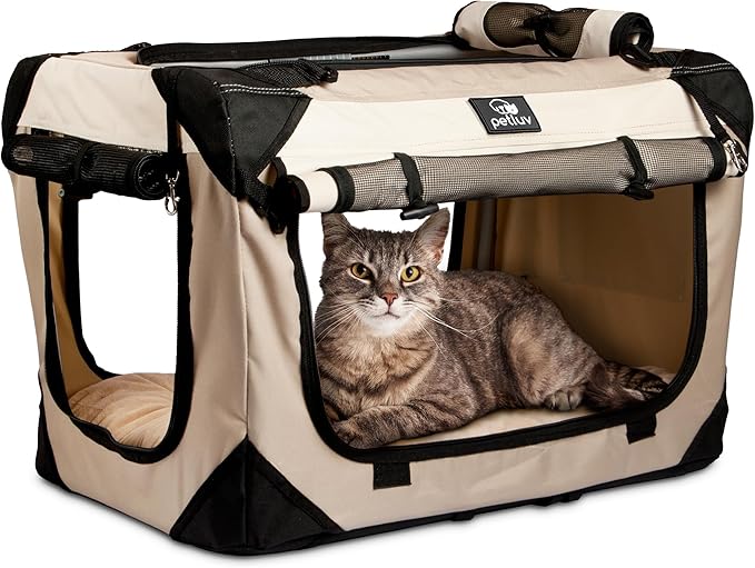 Cat & Dog Pet Carrier, Soft-Sided, Large 24"x16"x16", Fits Large Cat, 2 Cats, or Medium Dog Comfortably, Great for Travel & Vet Visits, Privacy Windows, Removable Bed, Locking Zippers, Foldable