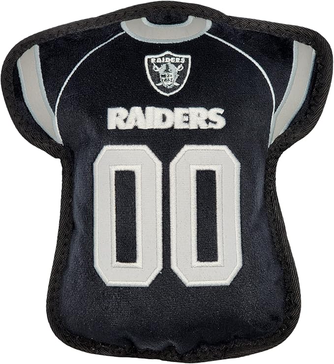 The 1st Ever Tough but Smooth Dog Toy NFL LAS Vegas Raiders Football Jersey Tough Pet Toy. A Premium Quality Doggie Toy with Built-in Squeaker. Sports Fans Favorite Chew Toy
