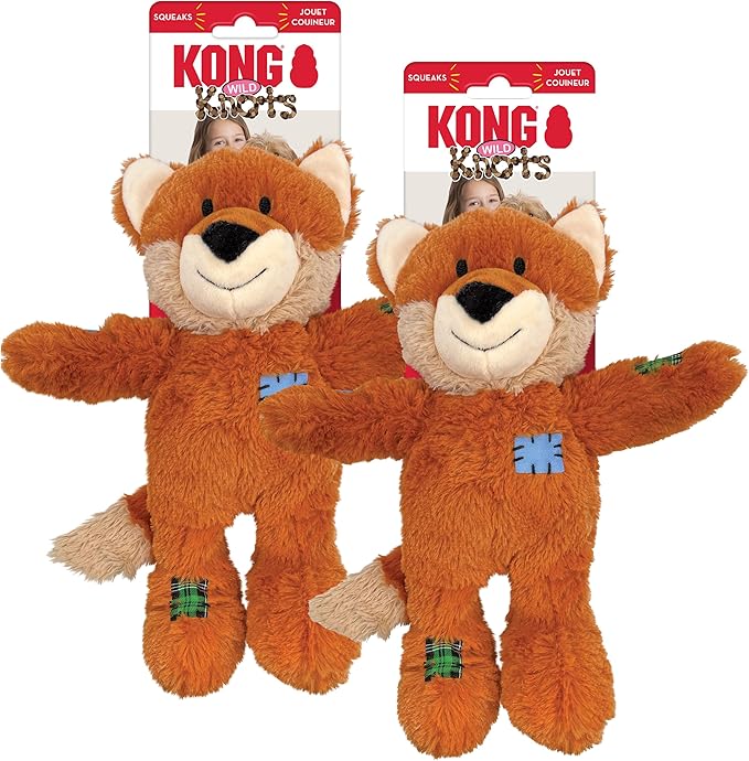 KONG Wild Knots Dog Toys – 2 Pack – Durable Plush Dog Toy with Internal Knotted Rope & Squeaker (Fox, Medium/Large)