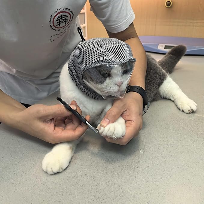 Cat Muzzle for Grooming, Adjustable Breathable Mesh Cat Mask for Nail Clipping(Grey M)
