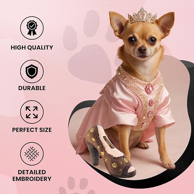 Dog Diggin Designs Chewy Vuiton Squeaky Plush Dog Shoe Toy | Luxury-Inspired Parody Designer Heel with Squeaker, Soft Plush Fashion Dog Toy – High Heel Essentials