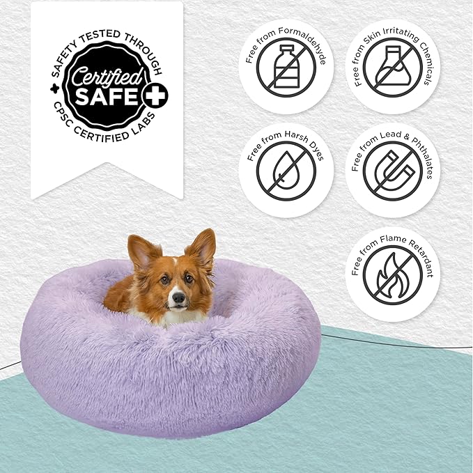 Best Friends by Sheri The Original Calming Donut Dog Bed for Medium Dogs up to 45 lbs, Shag Faux Fur, Lavender, 30" x 30"