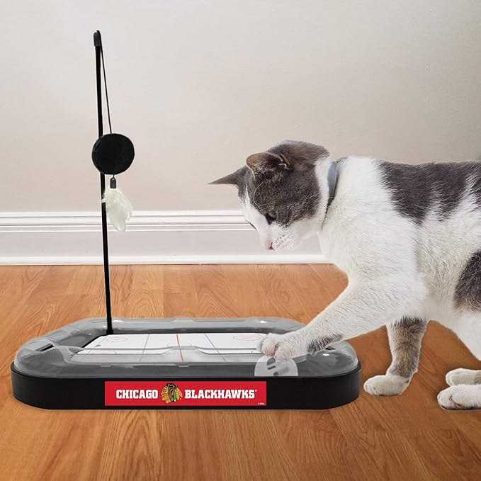 Pets First 5-in-1 NHL Chicago Blackhawks Hockey Field Cat Scratcher Toy with Interactive Cat Ball Bell in Tracks