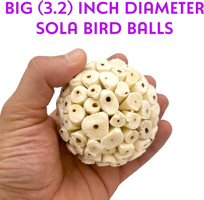 5100 Pk2 Big Sola Balls - Handmade Large Sized sola Wood Bird Foot Toys, Lightweight, Easy to Shred for Beaks and feet, Conditions While Pets chew, Excellent for med to Large Size Birds, Breaks Apart