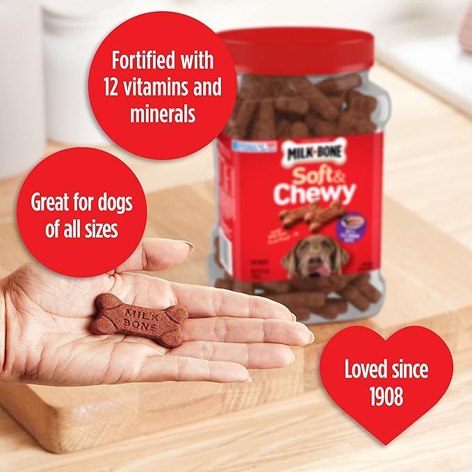 Milk-Bone Soft & Chewy Dog Treats, Made with Real Beef & Filet Mignon, 5.6 Ounce Pouch (Pack of 10)