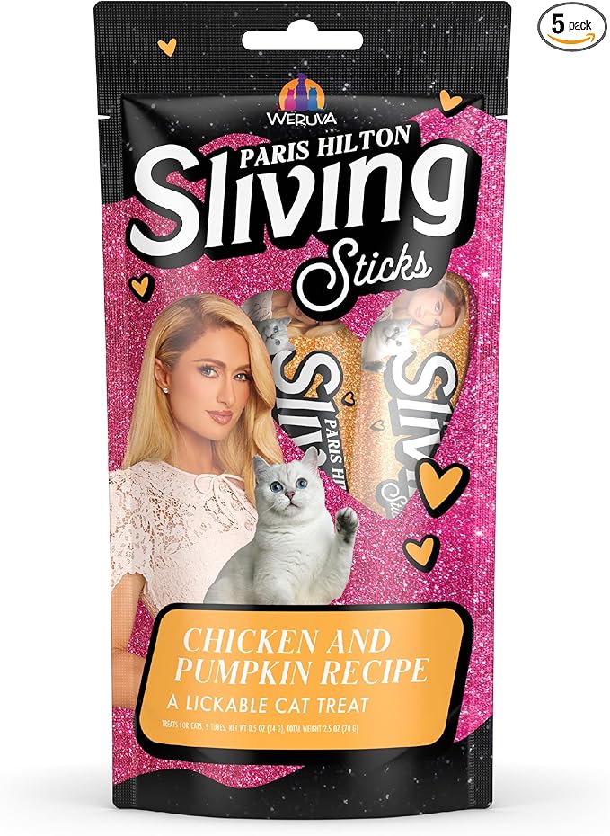 Weruva Paris Hilton Pamper Like Paris Sliving Sticks, Chicken and Pumpkin, 0.5oz Lickable Cat Treats, Pack of 5
