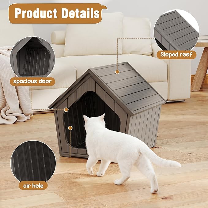 Multi-use Cat Litter Box Enclosure with Spacious Door, Plastic Hidden Litter Box & Cat Bed with Hidden Air Hole, Cabin-Style Cat House Suitable for Warm Outdoor and Indoor Use, Gray