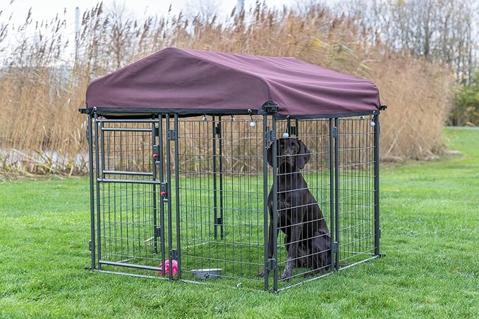 TRIXIE Deluxe Outdoor Dog Kennel with Cover, Portable and Expandable, Heavy Duty, Kennel System, Lockable, Foldable, Easy to Store, Medium