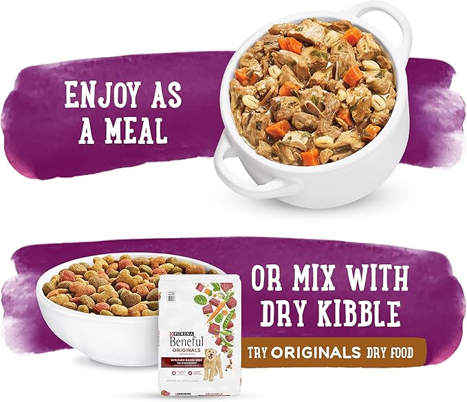 Beneful Purina Dog Food Freshly Prepared Meals Simmered Beef Entree with Carrots, Barley, Wild Rice and Spinach - 10 oz. Tubs, 8 Count (Pack of 2)