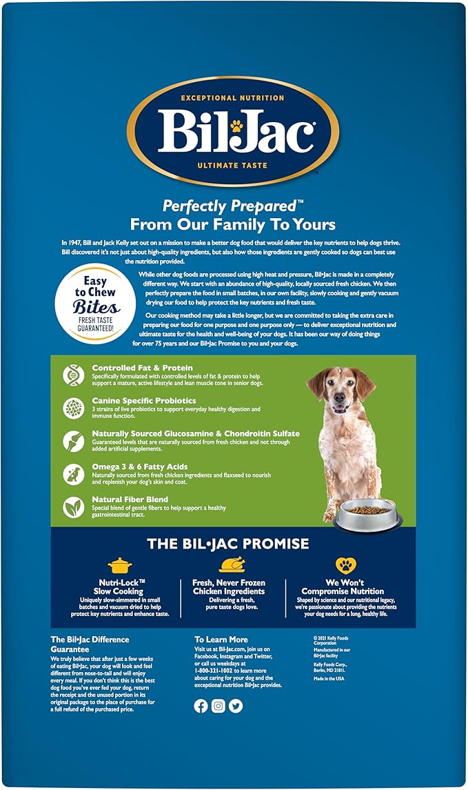 Bil-Jac Senior Select Dry Dog Food | Chicken & Oatmeal Recipe | 30 lb