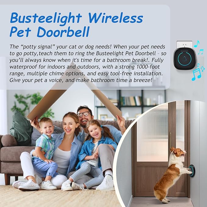Soft Ring Blk Dog Bells to Go Outside - Wireless Dog Door Bell with 1000ft Range, 60 Melodies, LED, Waterproof Potty Training Bell for Dogs - Dog Door Bells for Potty Training(2 Bells & 1 Receiver)