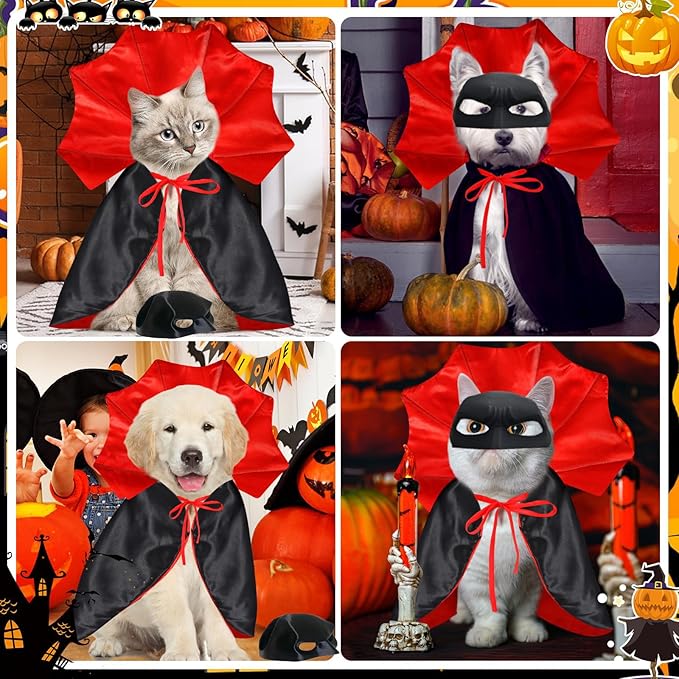 Cat Costumes, Cat Mask Cape Vampire Cats Costume Dog Halloween Vampire Costume Funny Pet Devil Cape Cloak Costumes for Cats Dogs