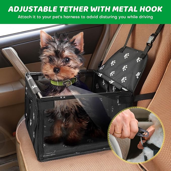 GENORTH Dog Car Seats for Small and Medium Dogs,Portable Puppy/Pet Car Booster Seat with Clip-On Leash and Mesh Window for Pet Up to 20 lbs