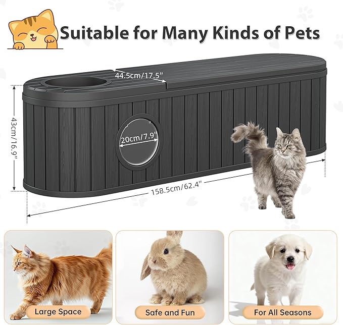 Hidden Litter Box Furniture for 2 Cats, Cat Litter Box Enclosure with Round Lift-up Door, Large Cat Cabinet, Indoor Cats House with Two Exits Black