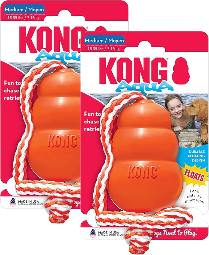 KONG Aqua Classic Dog Toy 2-Pack – Floating Retrieval Toy for Water Play - with Rope (Medium)