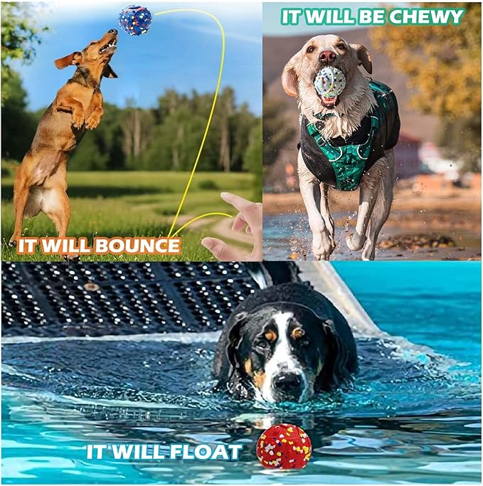 2Pack Dog Ball Squeak Toys Indestructible Dog Ball Float On Water Fetch Bouncy Durable Solid Rubber Ball for Puppy Small and Medium Dogs Playing Toys (Bell Ball 2Pcs White)