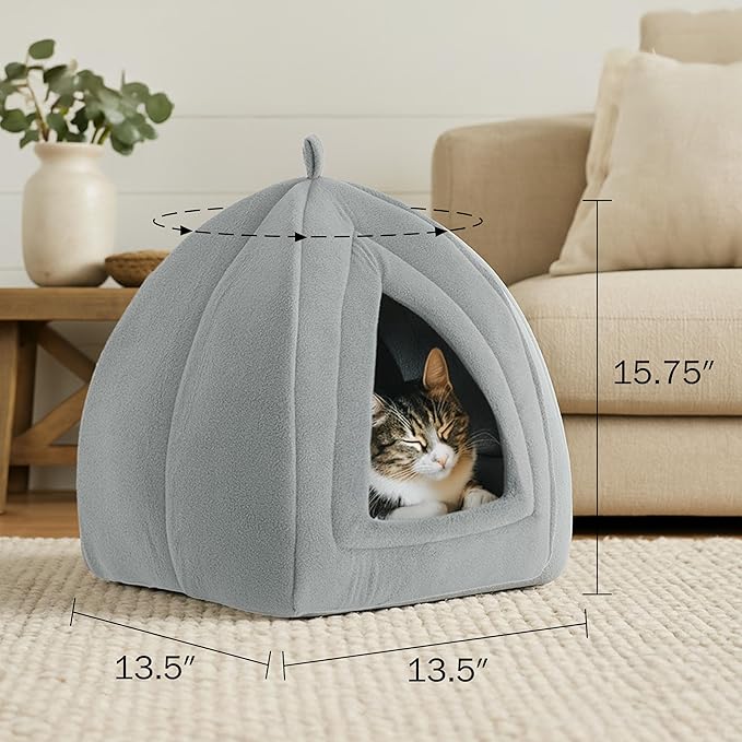 PETMAKER Indoor Cat House with Removable Foam Cushion for Cats, Kittens, Small Dogs & Small Pets, Plush Pet Bed Crate Tent Hideaway with Cozy Soft Interior, Gray Small Animal Sleep & Rest Space