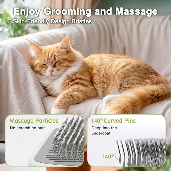 Pet Steam Brush, 3-in-1 Cat and Dog Grooming Brush for Shedding, Pet Hair Cleaning, Massage, Self Cleaning Spray Comb for Long and Short Hair (White)