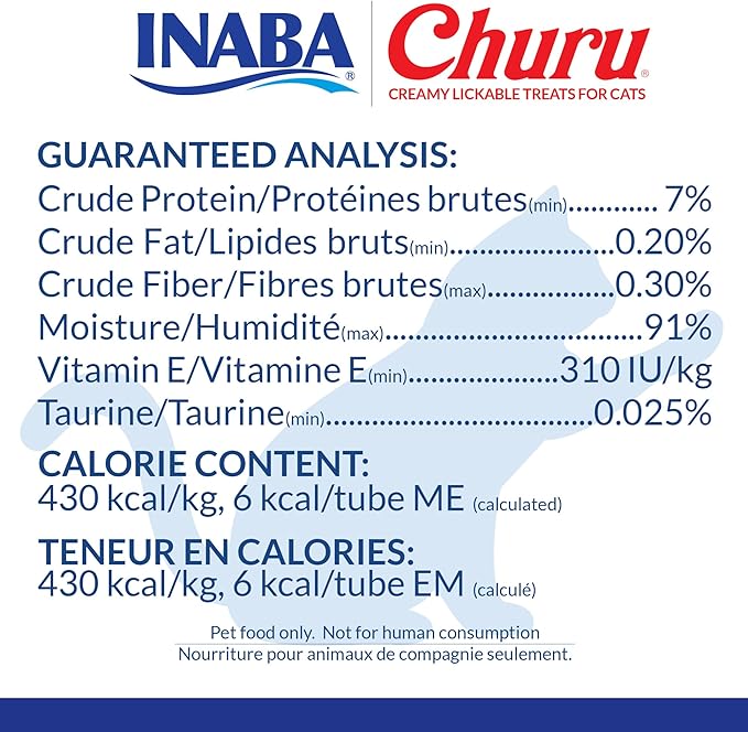 INABA Churu Cat Treats, Lickable, Squeezable Creamy Purée Cat Treat with Green Tea Extract & Taurine, 0.5 Ounces Each Tube, 50 Tubes, Tuna Variety