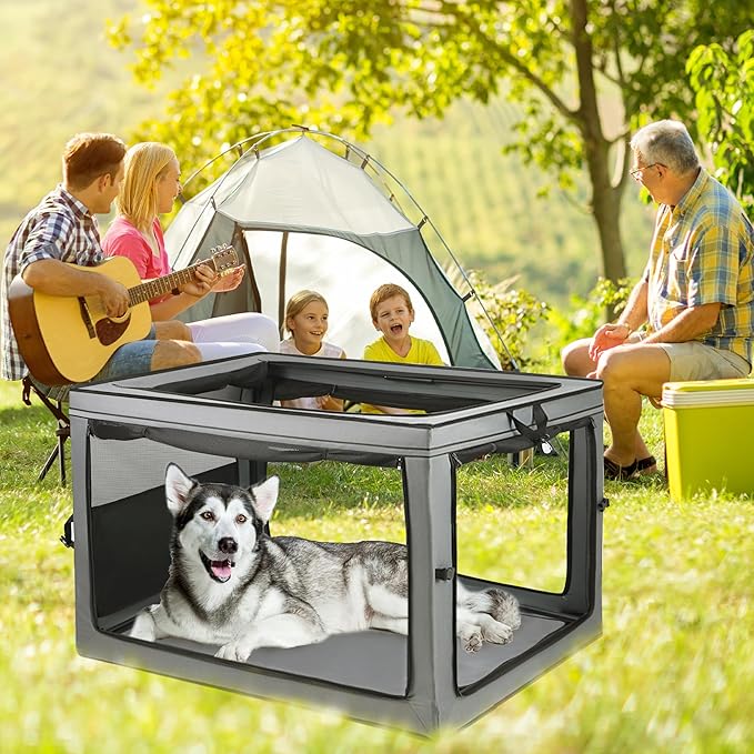 Portable Dog Crate Soft Dog Crate 22",30",36",42" Foldable Basic Dog Crates Easy Set-up, Light, Sturdy, Comfy，Collapsible Crate for Home and Travel (42Inch)