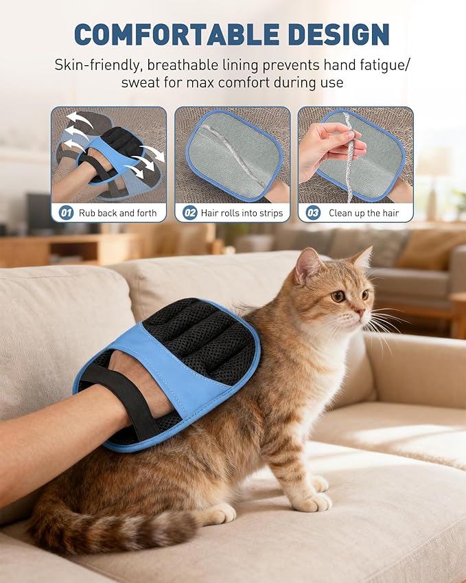 Pet Hair Removal Glove - Electrostatic Magic Brush Gloves Pet Hair for Dogs and Cats, The Magic Brush Pure Path Yomi Pet Grooming Needs, Fur Remover for Furniture, Clothes, Car Seats