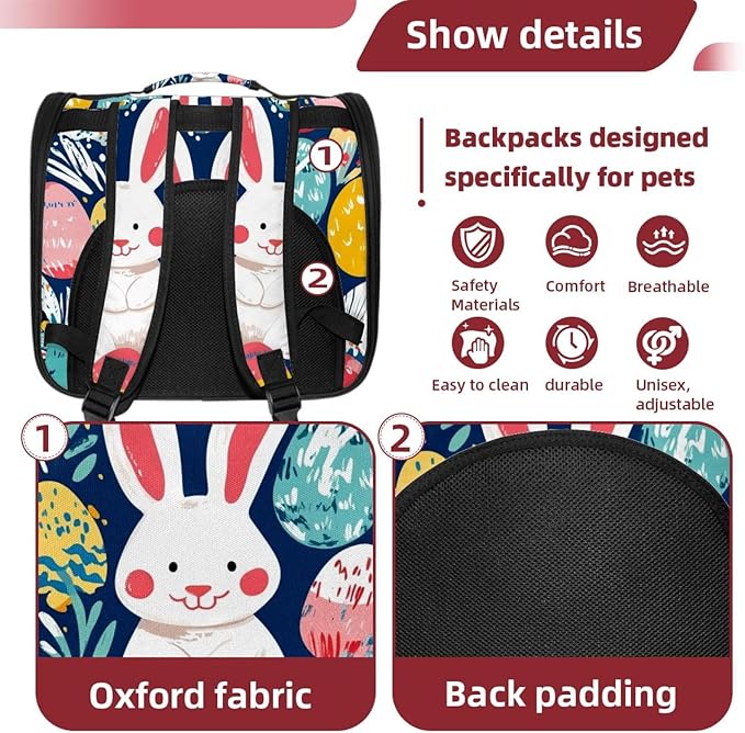 Happy Bunny (2) Cat Backpack Carrier, Breathable Cat Carrier Large Space Bubble Pet Backpack for Kitty Small Dog